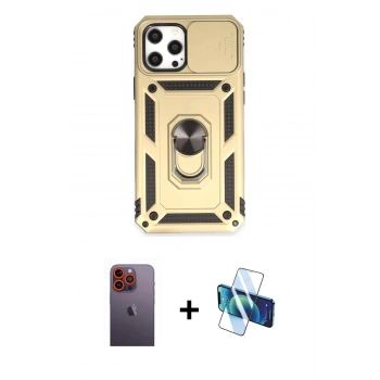 MARSİLYAN™- iPhone 12 Pro Max Kılıf Ahenk Klasik - Siyah 3D Antistatik Cam Ekran Koruyucu + Neon Fosforlu Kamera Lens - TU