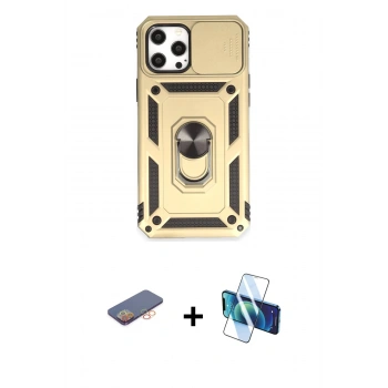MARSİLYAN™- iPhone 12 Pro Max Kılıf Ahenk Klasik - Siyah 3D Antistatik Cam Ekran Koruyucu + Renkli Kamera Lens Koruma Cam - TU