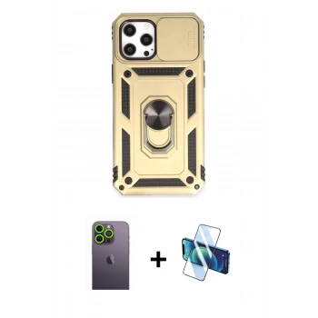 MARSİLYAN™- iPhone 12 Pro Max Kılıf Ahenk Klasik - Siyah 3D Antistatik Cam Ekran Koruyucu + Neon Fosforlu Kamera Lens - YL