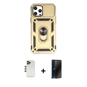 MARSİLYAN™- iPhone 12 Pro Max Kılıf Ahenk Klasik - Siyah 3D Antistatik Hayalet Cam Ekran Koruyucu + Shine Kamera Lens - GD