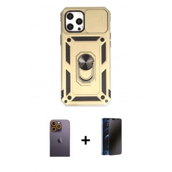 MARSİLYAN™- iPhone 12 Pro Max Kılıf Ahenk Klasik - Siyah 3D Antistatik Hayalet Cam Ekran Koruyucu + Neon Fosforlu Kamera Lens - SI