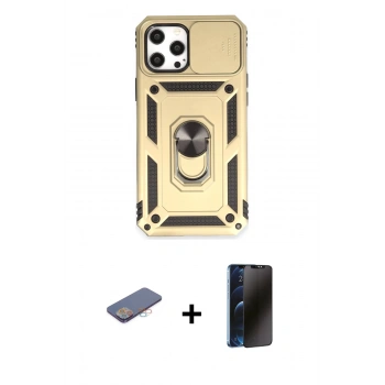 MARSİLYAN™- iPhone 12 Pro Max Kılıf Ahenk Klasik - Siyah 3D Antistatik Hayalet Cam Ekran Koruyucu + Renkli Kamera Lens Koruma Cam - PE