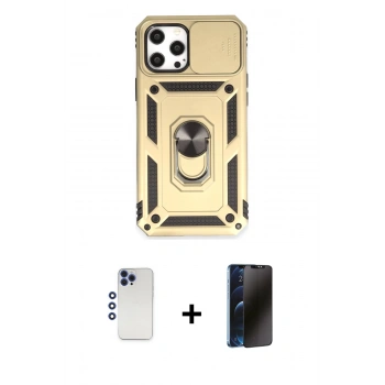 MARSİLYAN™- iPhone 12 Pro Max Kılıf Ahenk Klasik - Siyah 3D Antistatik Hayalet Cam Ekran Koruyucu + Shine Kamera Lens - LT