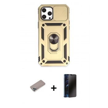 MARSİLYAN™- iPhone 12 Pro Max Kılıf Ahenk Klasik - Siyah 3D Antistatik Hayalet Cam Ekran Koruyucu + Shine Kamera Lens Koruma Cam - SABE