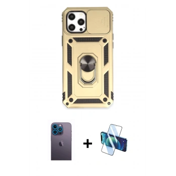 MARSİLYAN™- iPhone 12 Pro Max Kılıf Ahenk Klasik - Siyah 3D Antistatik Seramik Nano Ekran Koruyucu + Neon Fosforlu Kamera Lens - MI