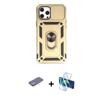 MARSİLYAN™- iPhone 12 Pro Max Kılıf Ahenk Klasik - Siyah 3D Antistatik Seramik Nano Ekran Koruyucu + Renkli Kamera Lens Koruma Cam - SI