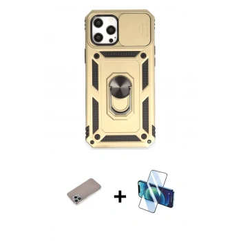 MARSİLYAN™- iPhone 12 Pro Max Kılıf Ahenk Klasik - Siyah 3D Antistatik Seramik Nano Ekran Koruyucu + Shine Kamera Lens Koruma Cam - SABE