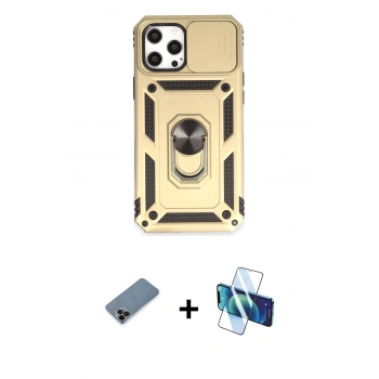 MARSİLYAN™- iPhone 12 Pro Max Kılıf Ahenk Klasik - Siyah 3D Antistatik Seramik Nano Ekran Koruyucu + Shine Kamera Lens Koruma Cam - SH