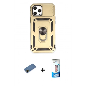 MARSİLYAN™- iPhone 12 Pro Max Kılıf Ahenk Klasik - Siyah 5D Eko Cam Ekran Koruyucu + Shine Kamera Lens Koruma Cam - GD