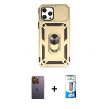 MARSİLYAN™- iPhone 12 Pro Max Kılıf Ahenk Klasik - Siyah 5D Eko Cam Ekran Koruyucu + Neon Fosforlu Kamera Lens - SI