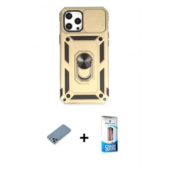 MARSİLYAN™- iPhone 12 Pro Max Kılıf Ahenk Klasik - Siyah 5D Eko Cam Ekran Koruyucu + Shine Kamera Lens Koruma Cam - GI