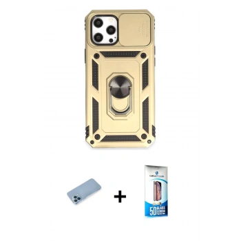MARSİLYAN™- iPhone 12 Pro Max Kılıf Ahenk Klasik - Siyah 5D Eko Cam Ekran Koruyucu + Shine Kamera Lens Koruma Cam - MI
