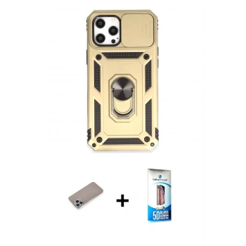 MARSİLYAN™- iPhone 12 Pro Max Kılıf Ahenk Klasik - Siyah 5D Eko Cam Ekran Koruyucu + Shine Kamera Lens Koruma Cam - SABE