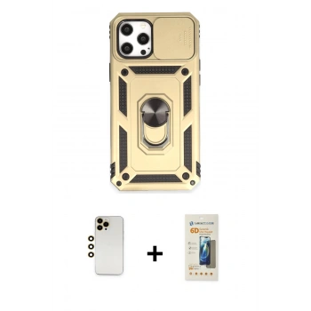 MARSİLYAN™- iPhone 12 Pro Max Kılıf Ahenk Klasik - Siyah 6D Mat Seramik Hayalet Nano Ekran Koruyucu + Shine Kamera Lens - GD