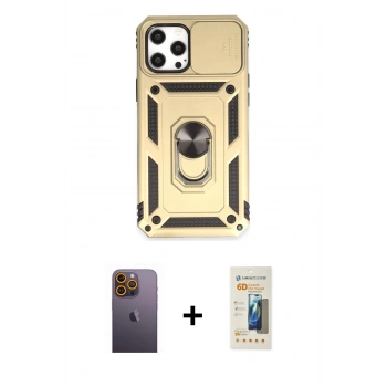 MARSİLYAN™- iPhone 12 Pro Max Kılıf Ahenk Klasik - Siyah 6D Mat Seramik Hayalet Nano Ekran Koruyucu + Neon Fosforlu Kamera Lens - SI