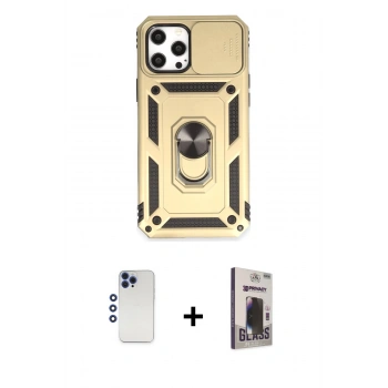 MARSİLYAN™- iPhone 12 Pro Max Kılıf Ahenk Klasik - Siyah Bilvis Hayalet Cam Ekran Koruyucu + Shine Kamera Lens - LT