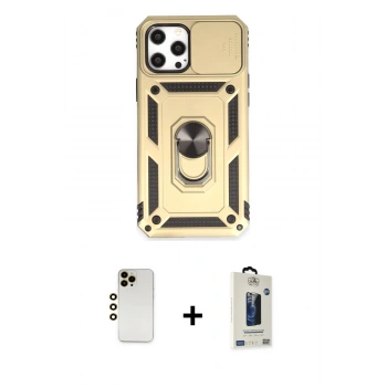 MARSİLYAN™- iPhone 12 Pro Max Kılıf Ahenk Klasik - Siyah Bilvis Hayalet Cam Ekran Koruyucu + Shine Kamera Lens - GD