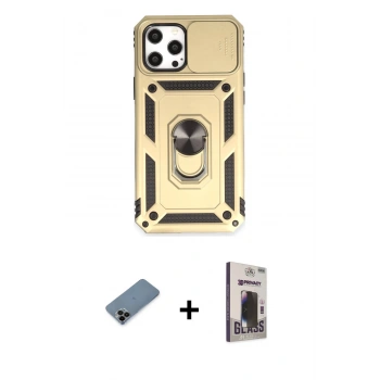MARSİLYAN™- iPhone 12 Pro Max Kılıf Ahenk Klasik - Siyah Bilvis Hayalet Cam Ekran Koruyucu + Shine Kamera Lens Koruma Cam - SH