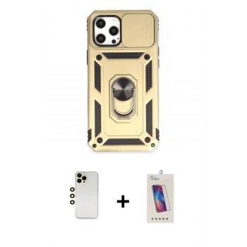 MARSİLYAN™- iPhone 12 Pro Max Kılıf Ahenk Klasik - Siyah Joko 5D Cam + Shine Kamera Lens - GD