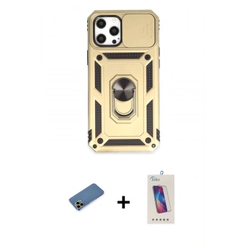 MARSİLYAN™- iPhone 12 Pro Max Kılıf Ahenk Klasik - Siyah Joko 5D Cam + Shine Kamera Lens Koruma Cam - GD