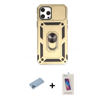 MARSİLYAN™- iPhone 12 Pro Max Kılıf Ahenk Klasik - Siyah Joko 5D Cam + Shine Kamera Lens Koruma Cam - MI