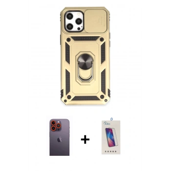 MARSİLYAN™- iPhone 12 Pro Max Kılıf Ahenk Klasik - Siyah Joko 5D Cam + Neon Fosforlu Kamera Lens - TU