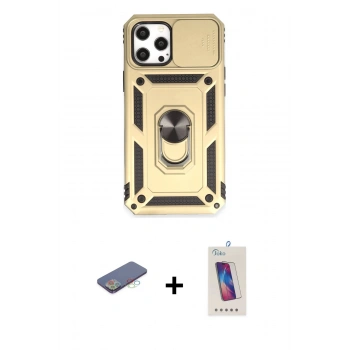 MARSİLYAN™- iPhone 12 Pro Max Kılıf Ahenk Klasik - Siyah Joko 5D Cam + Renkli Kamera Lens Koruma Cam - MI
