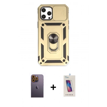 MARSİLYAN™- iPhone 12 Pro Max Kılıf Ahenk Klasik - Siyah Joko 5D Cam + Neon Fosforlu Kamera Lens - SI