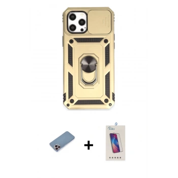 MARSİLYAN™- iPhone 12 Pro Max Kılıf Ahenk Klasik - Siyah Joko 5D Cam + Shine Kamera Lens Koruma Cam - PE