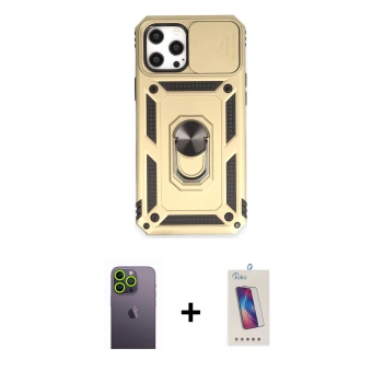 MARSİLYAN™- iPhone 12 Pro Max Kılıf Ahenk Klasik - Siyah Joko 5D Cam + Neon Fosforlu Kamera Lens - YL
