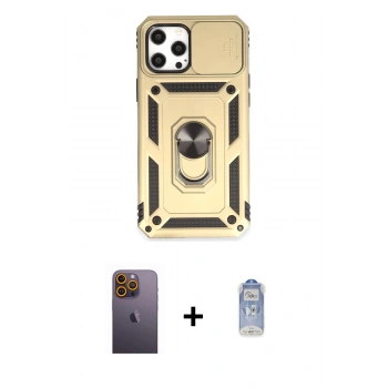 MARSİLYAN™- iPhone 12 Pro Max Kılıf Ahenk Klasik - Siyah Joko Magic 5D Cam + Neon Fosforlu Kamera Lens - SI