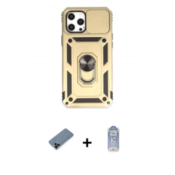 MARSİLYAN™- iPhone 12 Pro Max Kılıf Ahenk Klasik - Siyah Joko Magic 5D Cam + Shine Kamera Lens Koruma Cam - SH