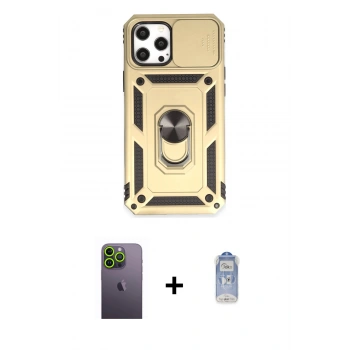 MARSİLYAN™- iPhone 12 Pro Max Kılıf Ahenk Klasik - Siyah Joko Magic 5D Cam + Neon Fosforlu Kamera Lens - YL