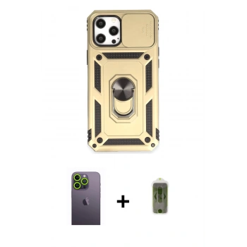 MARSİLYAN™- iPhone 12 Pro Max Kılıf Ahenk Klasik - Siyah Joko Magic 5D Hayalet Cam + Neon Fosforlu Kamera Lens - YL