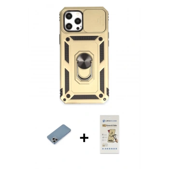 MARSİLYAN™- iPhone 12 Pro Max Kılıf Ahenk Klasik - Siyah Mat Seramik Nano Ekran Koruyucu + Shine Kamera Lens Koruma Cam - GI