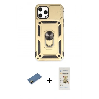 MARSİLYAN™- iPhone 12 Pro Max Kılıf Ahenk Klasik - Siyah Mat Seramik Nano Ekran Koruyucu + Shine Kamera Lens Koruma Cam - GD