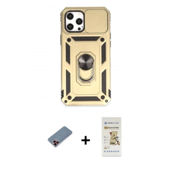 MARSİLYAN™- iPhone 12 Pro Max Kılıf Ahenk Klasik - Siyah Mat Seramik Nano Ekran Koruyucu + Metal Kamera Lens Koruma Cam - KI