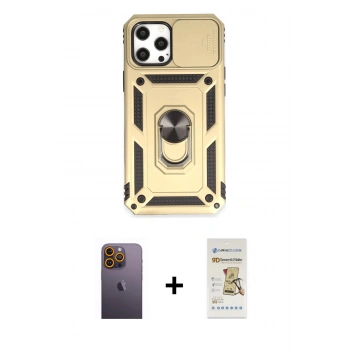 MARSİLYAN™- iPhone 12 Pro Max Kılıf Ahenk Klasik - Siyah Mat Seramik Nano Ekran Koruyucu + Neon Fosforlu Kamera Lens - SI