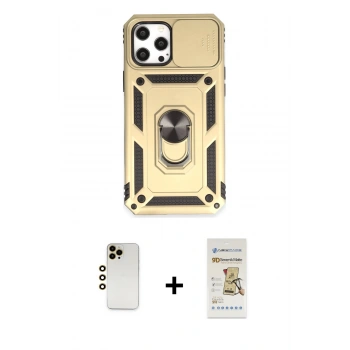 MARSİLYAN™- iPhone 12 Pro Max Kılıf Ahenk Klasik - Siyah Mat Seramik Nano Ekran Koruyucu + Shine Kamera Lens - GD
