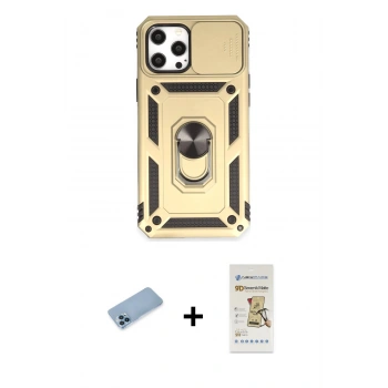 MARSİLYAN™- iPhone 12 Pro Max Kılıf Ahenk Klasik - Siyah Mat Seramik Nano Ekran Koruyucu + Shine Kamera Lens Koruma Cam - MI