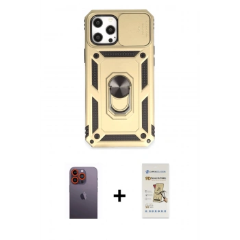 MARSİLYAN™- iPhone 12 Pro Max Kılıf Ahenk Klasik - Siyah Mat Seramik Nano Ekran Koruyucu + Neon Fosforlu Kamera Lens - TU