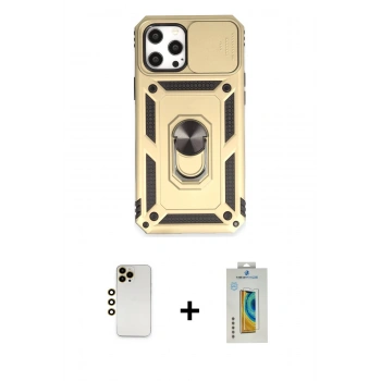 MARSİLYAN™- iPhone 12 Pro Max Kılıf Ahenk Klasik - Siyah Polymer Nano Ekran Koruyucu + Shine Kamera Lens - GD