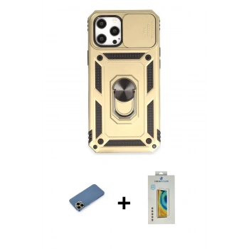 MARSİLYAN™- iPhone 12 Pro Max Kılıf Ahenk Klasik - Siyah Polymer Nano Ekran Koruyucu + Shine Kamera Lens Koruma Cam - GD