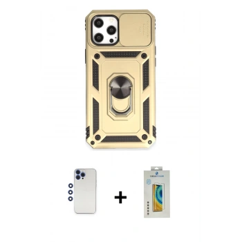 MARSİLYAN™- iPhone 12 Pro Max Kılıf Ahenk Klasik - Siyah Polymer Nano Ekran Koruyucu + Shine Kamera Lens - LT