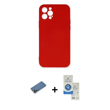 MARSİLYAN™- iPhone 12 Pro Max Kılıf Ahenk Serisi - Şeffaf Royal Nano Ekran Koruyucu + Shine Kamera Lens Koruma Cam - GD