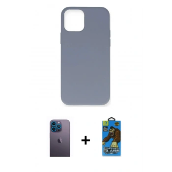 MARSİLYAN™- iPhone 12 Pro Max Kılıf Ahenk Serisi - Siyah 18D Cam Ekran Koruyucu + Neon Fosforlu Kamera Lens - MI