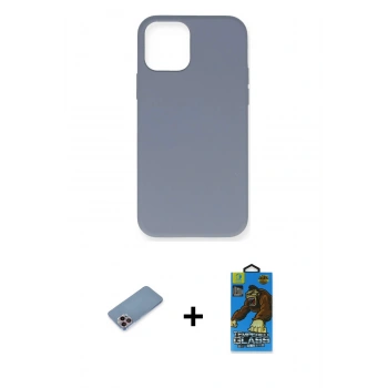 MARSİLYAN™- iPhone 12 Pro Max Kılıf Ahenk Serisi - Siyah 18D Cam Ekran Koruyucu + Shine Kamera Lens Koruma Cam - PE