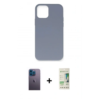 MARSİLYAN™- iPhone 12 Pro Max Kılıf Ahenk Serisi - Siyah 20D Premium Cam Ekran Koruyucu + Neon Fosforlu Kamera Lens - MI