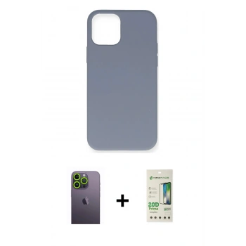 MARSİLYAN™- iPhone 12 Pro Max Kılıf Ahenk Serisi - Siyah 20D Premium Cam Ekran Koruyucu + Neon Fosforlu Kamera Lens - YL