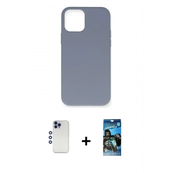 MARSİLYAN™- iPhone 12 Pro Max Kılıf Ahenk Serisi - Siyah 34D Izgaralı Cam + Shine Kamera Lens - LT